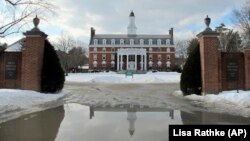 This Tuesday, February 5, 2019, photo shows the campus of Green Mountain College in Poultney, Vermont. The liberal arts college, which saw enrollment drop 43 percent over the last decade, announced it will close in May. (AP Photo/Lisa Rathke)