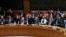 Members of the U.N. Security Council vote for cease-fire to Syrian bombing in eastern Ghouta, at U.N. headquarters in New York, Feb. 24, 2018. 