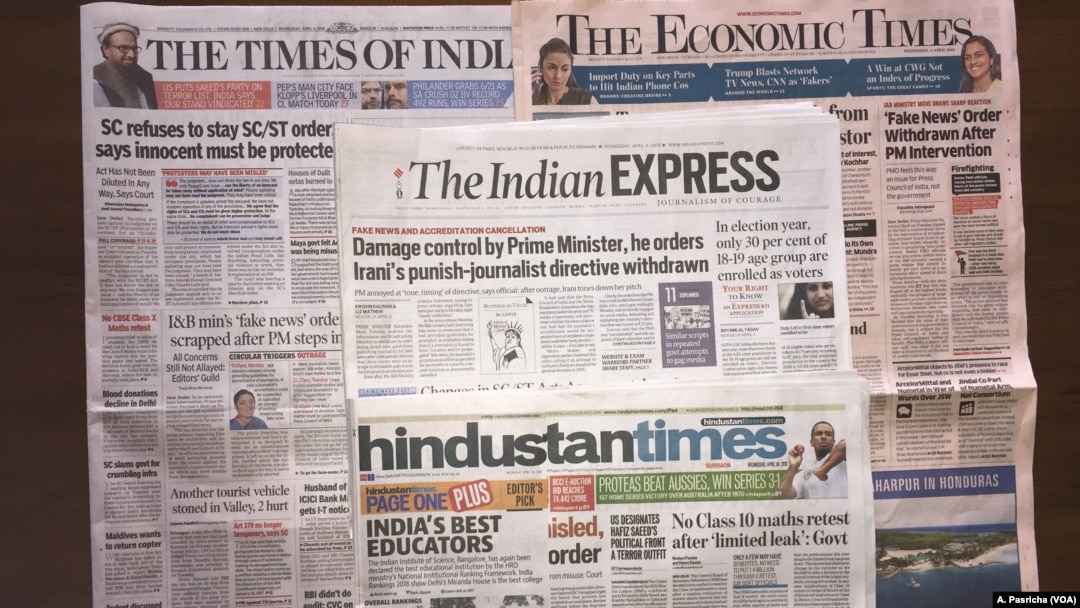 Indian Prime Minister Narendra Modi withdraws government order to suspend press credentials of reporters accused of spreading fake news following media outcry that it opened the door to make journalists fall in line. 