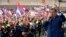 FILE - Milorad Dodik, president of the Bosnian Serb region of Republic of Srpska, sings song during a political protest in the Bosnian town of Banja Luka, 240 kilometers northwest of the Bosnian capital of Sarajevo, May. 14, 2016. 