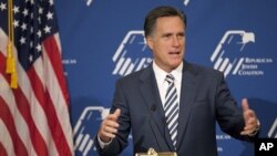 Mitt Romney speaks at the Republican Jewish Coalition annual leadership meeting, in Las Vegas (File Photo - April 2, 2011)