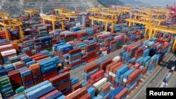 FILE - Hanjin Shipping's container terminal is seen at the Busan New Port in Busan, about 420 km (261 miles) southeast of Seoul, Aug. 8, 2013. South Korea is taking measures to help companies affected by China's trade measures.