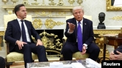 资料照片：特朗普总统和北约秘书长马克·吕特在白宫进行会晤。(2025年10月22日) 