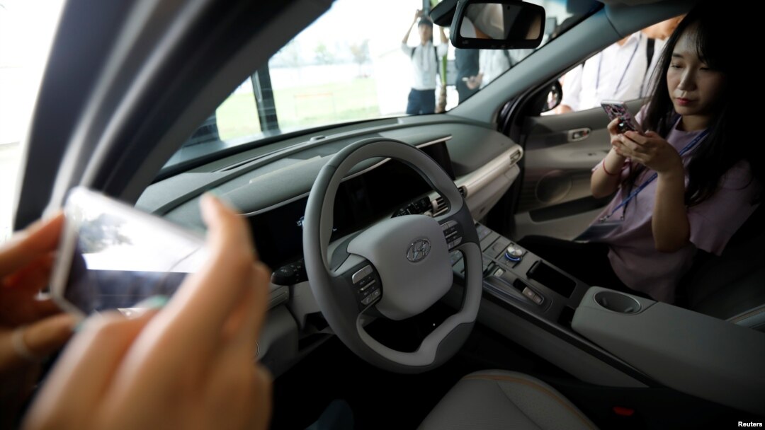 FILE - Hyundai Motor's new fuel cell SUV is seen during a media event in Seoul, South Korea, Aug. 17, 2017. 