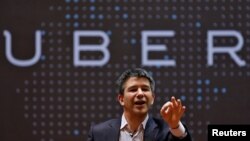 FILE - Travis Kalanick speaks to students during an interaction at the Indian Institute of Technology (IIT) campus in Mumbai, India, Jan. 19, 2016. 