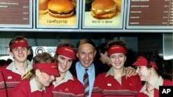 McDonald's crew and founder at the opening in Pushkin Square, 31 Jan 1990