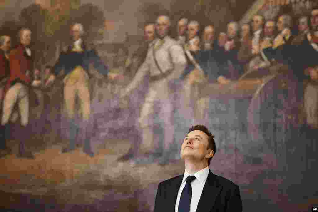 Elon Musk arrives before the 60th Presidential Inauguration in the Rotunda of the U.S. Capitol in Washington.