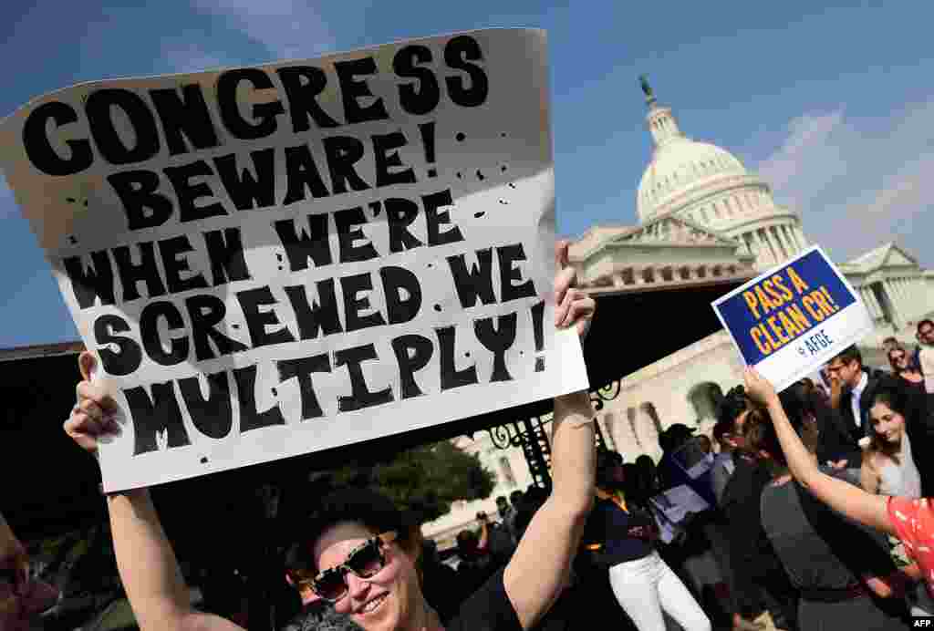 Furloughed federal workers protest outside the U.S. Capitol to demand an end to the lockout of federal workers caused by the government shutdown in Washington, D.C. 