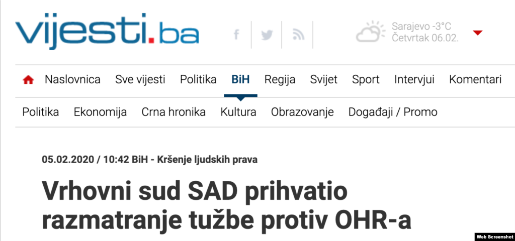 Lažna vijest na portalu Vijesti.ba