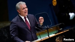 El presidente de Colombia, Ivan Duque, se dirige a la 74a sesión de la Asamblea General de las Naciones Unidas, en la sede de la ONU, en la ciudad de Nueva York.