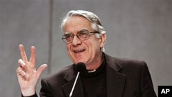 Vatican spokesman Rev. Federico Lombardi speaks to the media about a decree passed by the Vatican bank to comply with international rules to fight money laundering and terrorist financing, at the Vatican press hall, Dec 30, 2010