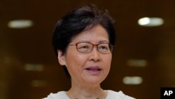 Hong Kong Chief Executive Carrie Lam, talks during a press conference at the government building in Hong Kong, Sept. 10, 2019. 