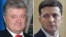 FILE - This combination of file pictures shows presidential candidates, Ukrainian President Petro Poroshenko (L), taken Nov. 3, 2018, and Ukrainian comic actor and showman Volodymyr Zelenskiy, taken March 6, 2019.
