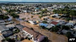 Foto dfari udara yang menunjukkan wilayah Eldorado do Sul, di negara bagian Rio Grande do Sul, Brazil, terendam banjir pada 9 Mei 2024. (Foto: AFP/Nelson Almeida)