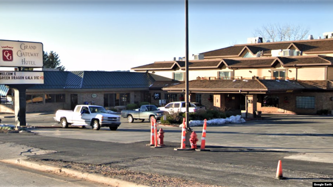 Google Earth screenshot of Grand Gateway Hotel, Rapid City, S.D., which turned away Native patrons.