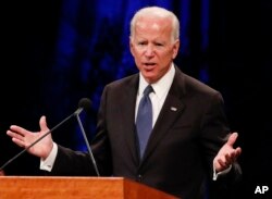 Former Vice President Joe Biden gives a tribute during memorial service at North Phoenix Baptist Church for Sen. John McCain, R-Ariz., on Aug. 30, 2018, in Phoenix, Ariz.