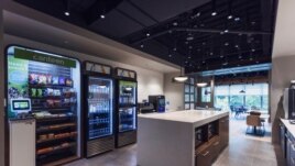 New touchless payment terminals for snack and vending machines are seen at Canteen's headquarters in Charlotte, North Carolina, U.S. in this undated handout image. Canteen is a division of Compass Group. (Canteen/Handout via Reuters)