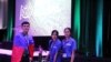 Members of the Cambodian robotics team pose for photo after a their final contest at the FIRST Global Challenge, an international robotics competition held at DAR Constitution Hall in Washington, D.C., July 16-18, 2017. (Nem Sopheakpanha/VOA Khmer)