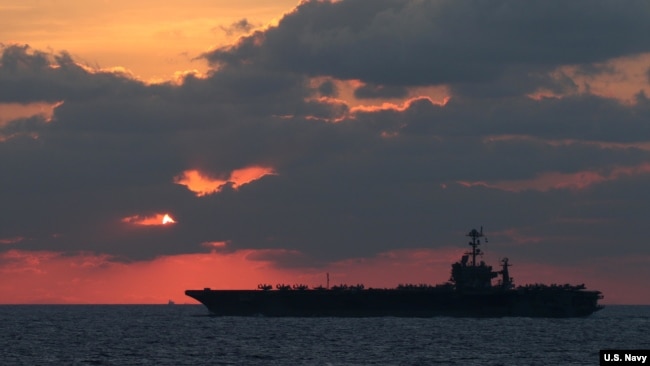 美国海军斯坦尼斯航空母舰2019年2月25号在南中国海航行