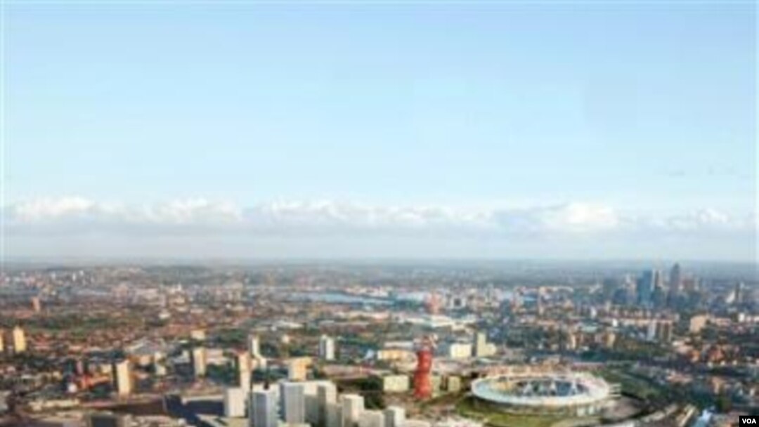 Gambar komputer Taman Olimpiade London 2012 yang dibuat Olympic Park Legacy Company bulan Oktober 2010. Biaya pembangunan fasilitas Olimpiade naik 110 juta dolar.