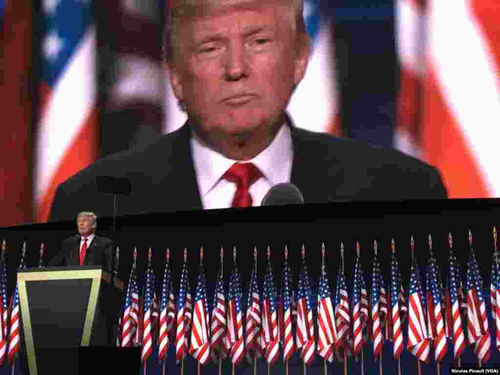 Donald Trump accepts the Republican Party's presidential nomination at the national convention, in Cleveland, July 21, 2016.