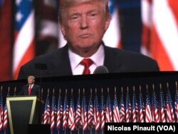 Donald Trump accepts the Republican Party's presidential nomination at the national convention, in Cleveland, July 21, 2016.