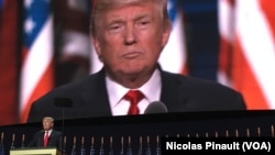 Donald Trump accepts the Republican Party's presidential nomination at the national convention, in Cleveland, July 21, 2016.