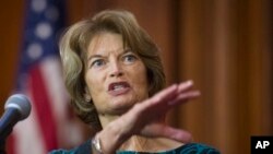 FILE - Sen. Lisa Murkowski, R-Alaska, speaks at Environmental Protection Agency headquarters in Washington, Dec. 11, 2018.