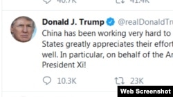 Tổng thống Trump hôm 24/1 ca ngợi nỗ lực xử lý virus Corona của Trung Quốc và Chủ tịch Tập trên Twitter.