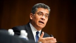FILE - Xavier Becerra testifies during a hearing on his nomination to be secretary of Health and Human Services, on Capitol Hill, Feb. 24, 2021.