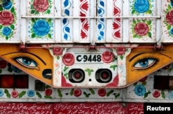 Artwork is seen on a decorated truck in Taxila, Pakistan, May 2, 2017.