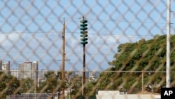 A Hawaii Civil Defense Warning Device, which sounds an alert siren during natural disasters, is shown in Honolulu, Nov. 29, 2017. The alert system is tested monthly, but on Friday Hawaii residents will hear a new tone designed to alert people of an impending nuclear attack by North Korea.