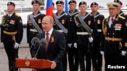 Russian President Vladimir Putin makes a speech during events marking Victory Day, in Sevastopol, Crimea, May 9, 2014.