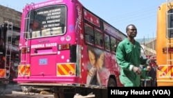 A recent creation by Peter Kanyallu, also known as Nyash, is a matatu dedicated to the movie “Titanic,” Nairobi, Kenya, Jan. 26, 2015. (Hilary Heuler/for VOA)