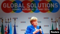 German Chancellor Angela Merkel speaks at the Global Solutions Summit 2018 in Berlin, Germany, May 28, 2018. 