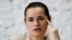 Sviatlana Tsikhanouskaya, a candidate for the presidency, speaks at a news conference after the Belarusian presidential election in Minsk, Belarus, Aug. 10, 2020.