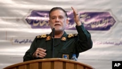 FILE - Iranian Revolutionary Guard Gen. Abbas Nilforushan addresses a meeting in Tehran, Iran, Feb. 5, 2024. Nilforushan died Friday in an Israeli airstrike that killed Hezbollah leader Hassan Nasrallah in Beirut, Lebabon, according to Iranian media reports.