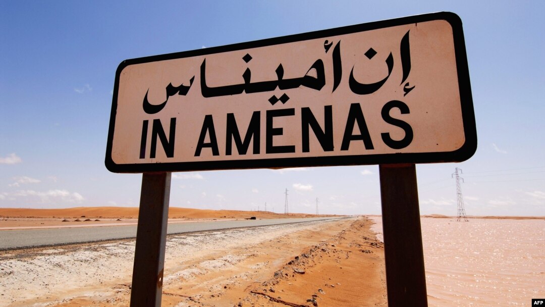 Handout photo by Norway energy group Statoil road sign near the In Amenas gas field, jointly operated by British oil giant BP, Norway's Statoil and state-run Algerian energy firm Sonatrach, in eastern Algeria near the Libyan border.