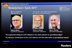 스웨덴 왕립과학원 노벨위원회는 3일 라이너 바이스 미국 매사추세츠공대 명예교수와 캘리포니아공대의 배리 배시시, 킵 손 교수를 올해 물리학상 수상자로 선정했다고 발표했습니다.