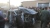 A vehicle that was reportedly targeted in a drone attack in Qamishli, Syria, Nov. 9, 2021. (Zana Omer/VOA)