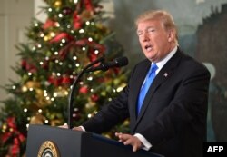 U.S. President Donald Trump delivers a statement on Jerusalem from the Diplomatic Reception Room of the White House in Washington, Dec. 6, 2017.