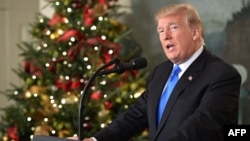 US President Donald Trump delivers a statement on Jerusalem from the Diplomatic Reception Room of the White House in Washington, D.C. on Dec. 6, 2017. 