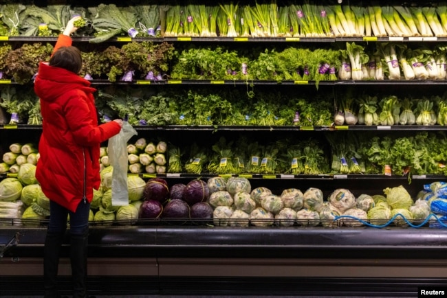 A person shops for vegetables at a supermarket in Manhattan, New York City, March 28, 2022. (REUTERS/Andrew Kelly/File Photo)