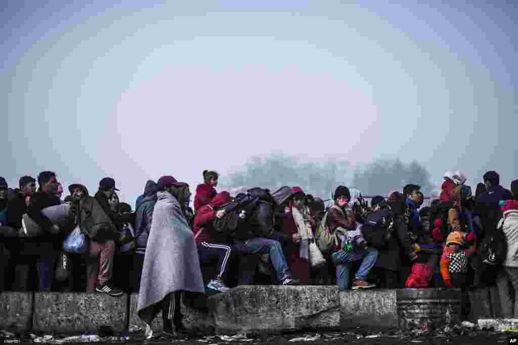 Migrants gather to gain entrance to Austria, at the Slovenian-Austrian border, in Sentilj, Slovenia. Slovenia said its ability to deal with the influx has been stretched to the limit with thousands of migrants crossing its territory in hopes of reaching Western Europe.