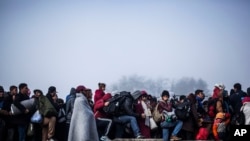 Migrants gather to gain entrance to Austria, at the Slovenian Austrian border, in Sentilj, Slovenia, Tuesday, Nov. 3, 2015. 