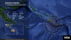 Peta wilayah gempa di Kepulauan Solomon.