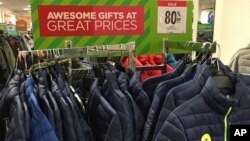 A coat display at Macy's at Garden State Plaza, Nov. 25, 2017, in Paramus, New Jersey.