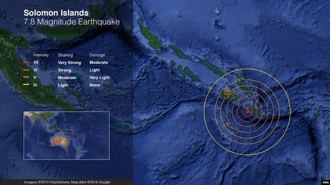 Peta zona gempa bumi di Kepulauan Solomon