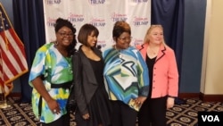 From left, social media personality Lynette Hardaway, actress Stacey Dash, social media personality Rochelle Richardson, and Republican political activist Ann Stone at the unveiling of the Women Vote Trump Super PAC in Washington, D.C., June 9, 2016. (W. Gallo/VOA)