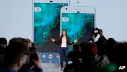 Sabrina Ellis, Google director of product management, talks about the new Google Pixel phone during a product event in San Francisco, California, Oct. 4, 2016. 